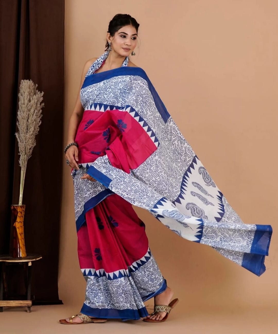 Chanderi Cotton Digital Floral printed Saree
