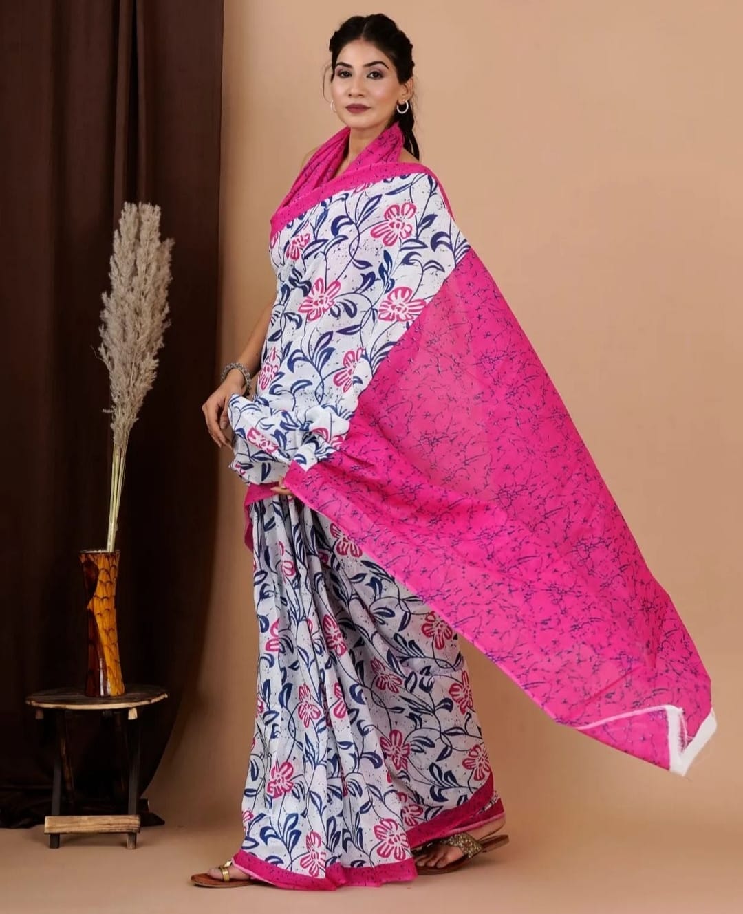 Chanderi Cotton Digital Floral printed Saree