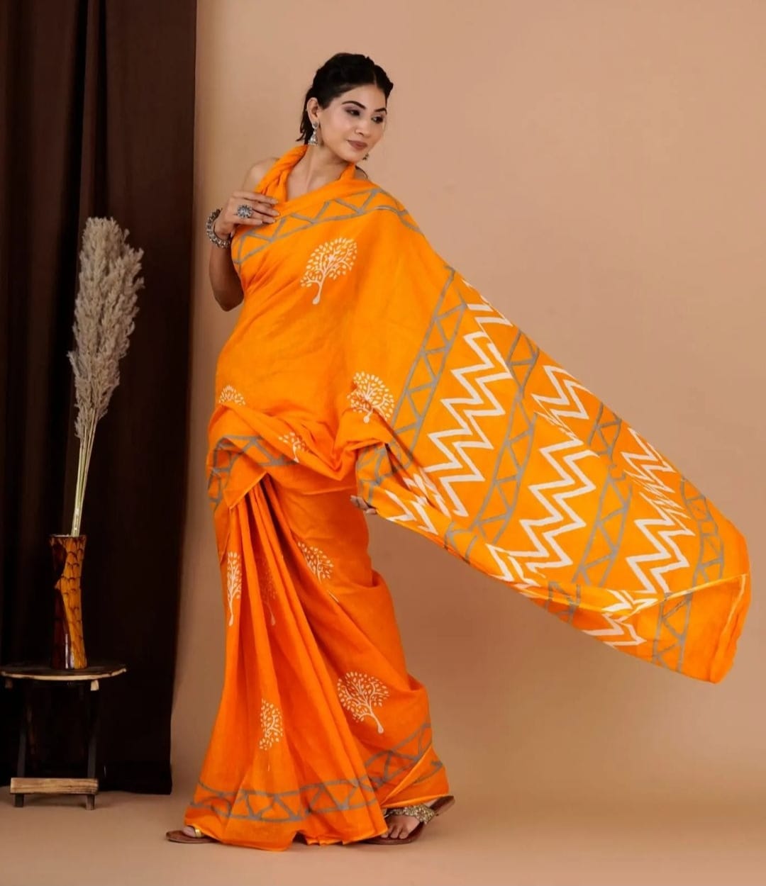Chanderi Cotton Digital Floral printed Saree