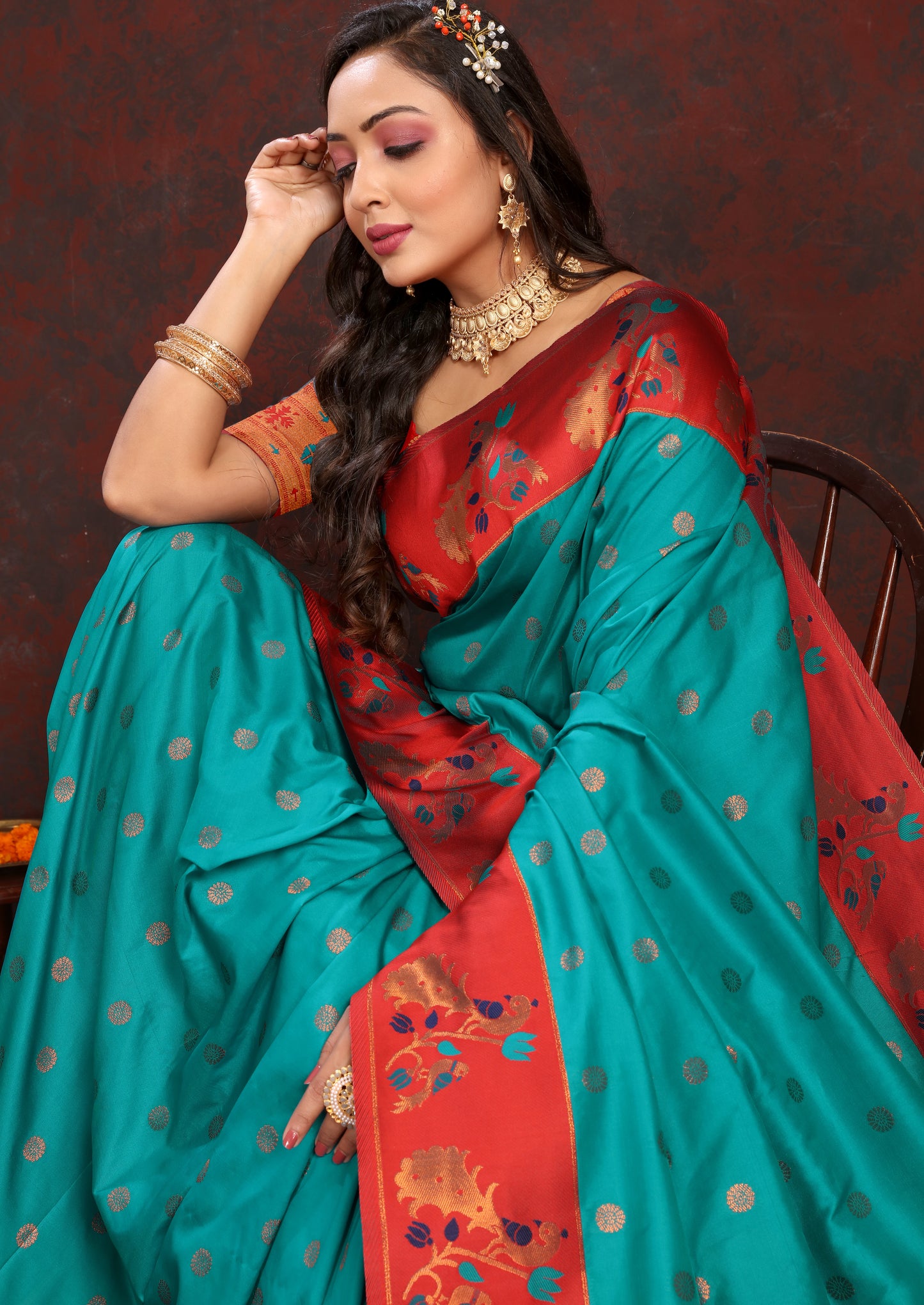 Banarasi Soft Silk Red And Rama Saree