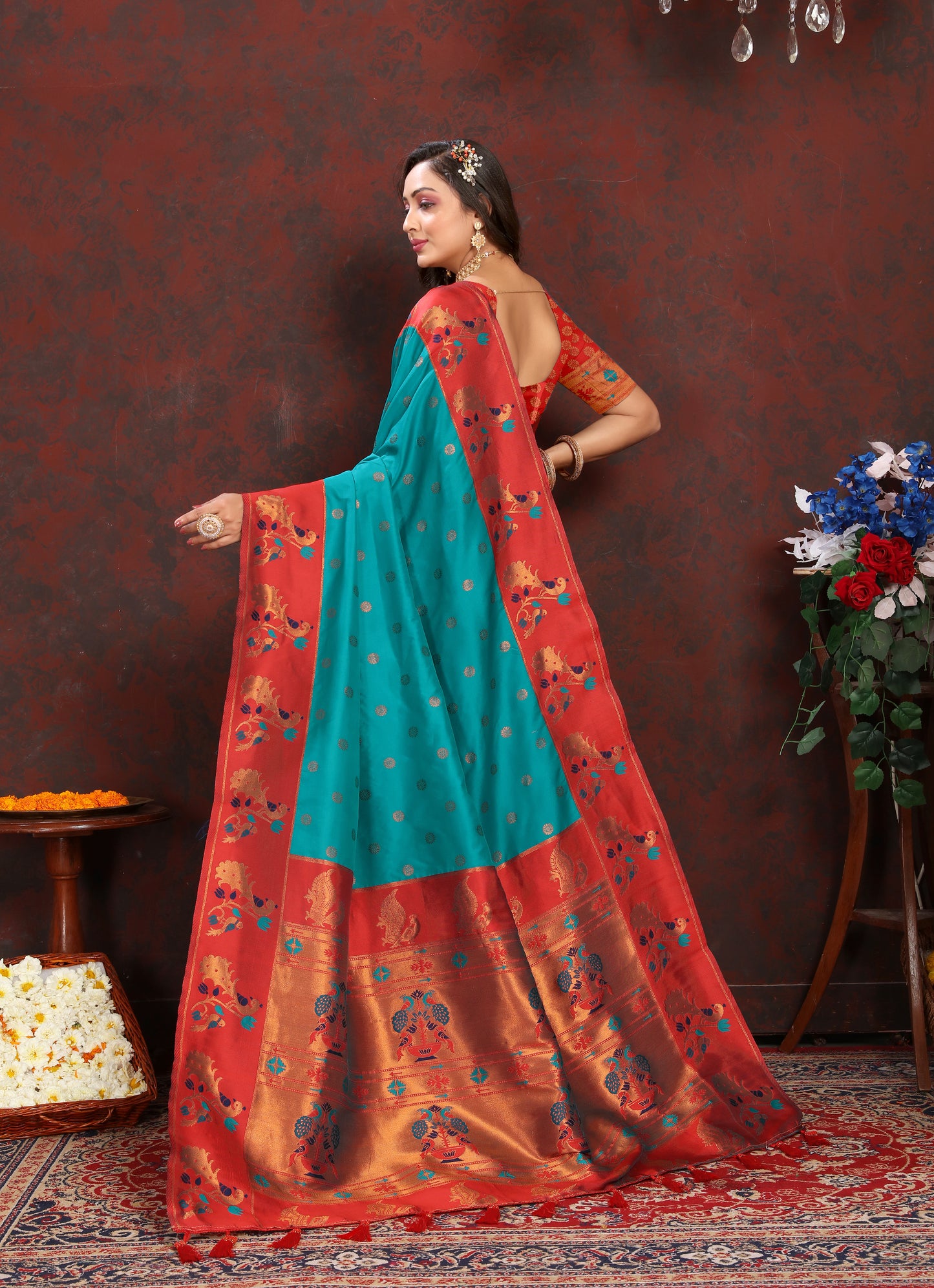 Banarasi Soft Silk Red And Rama Saree