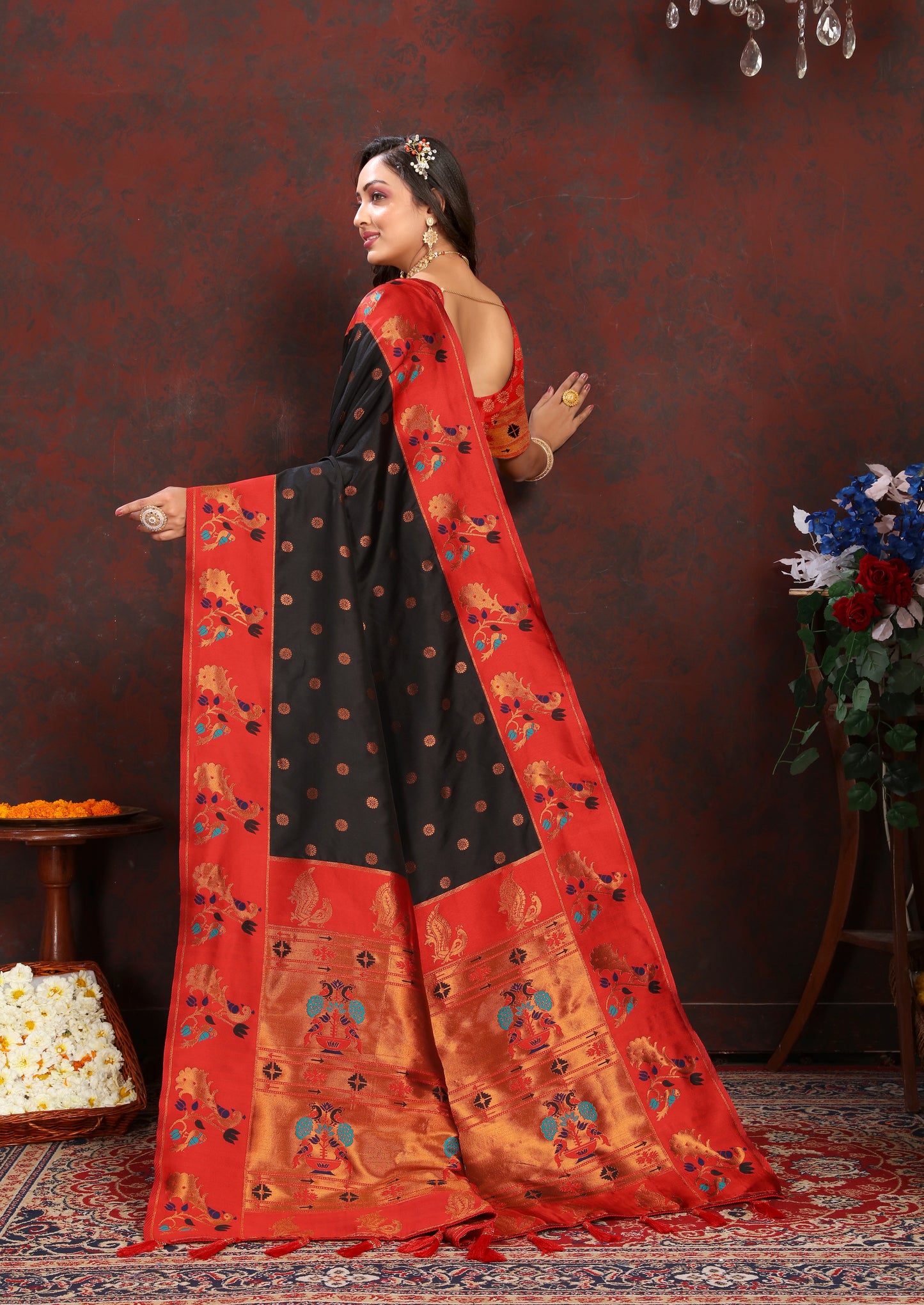 Banarasi Soft Silk Red And Black Saree