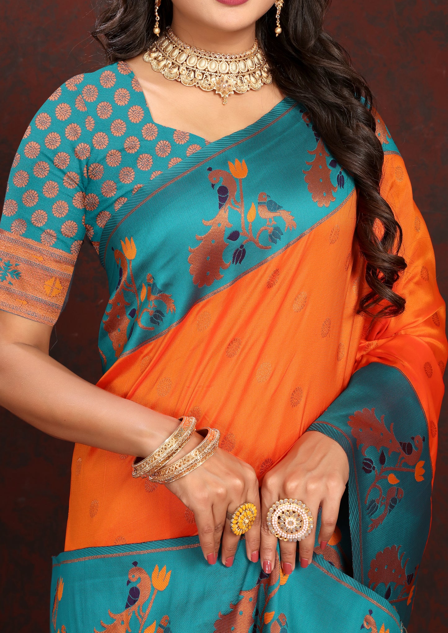 Banarasi Soft Silk Orange And Rama Saree