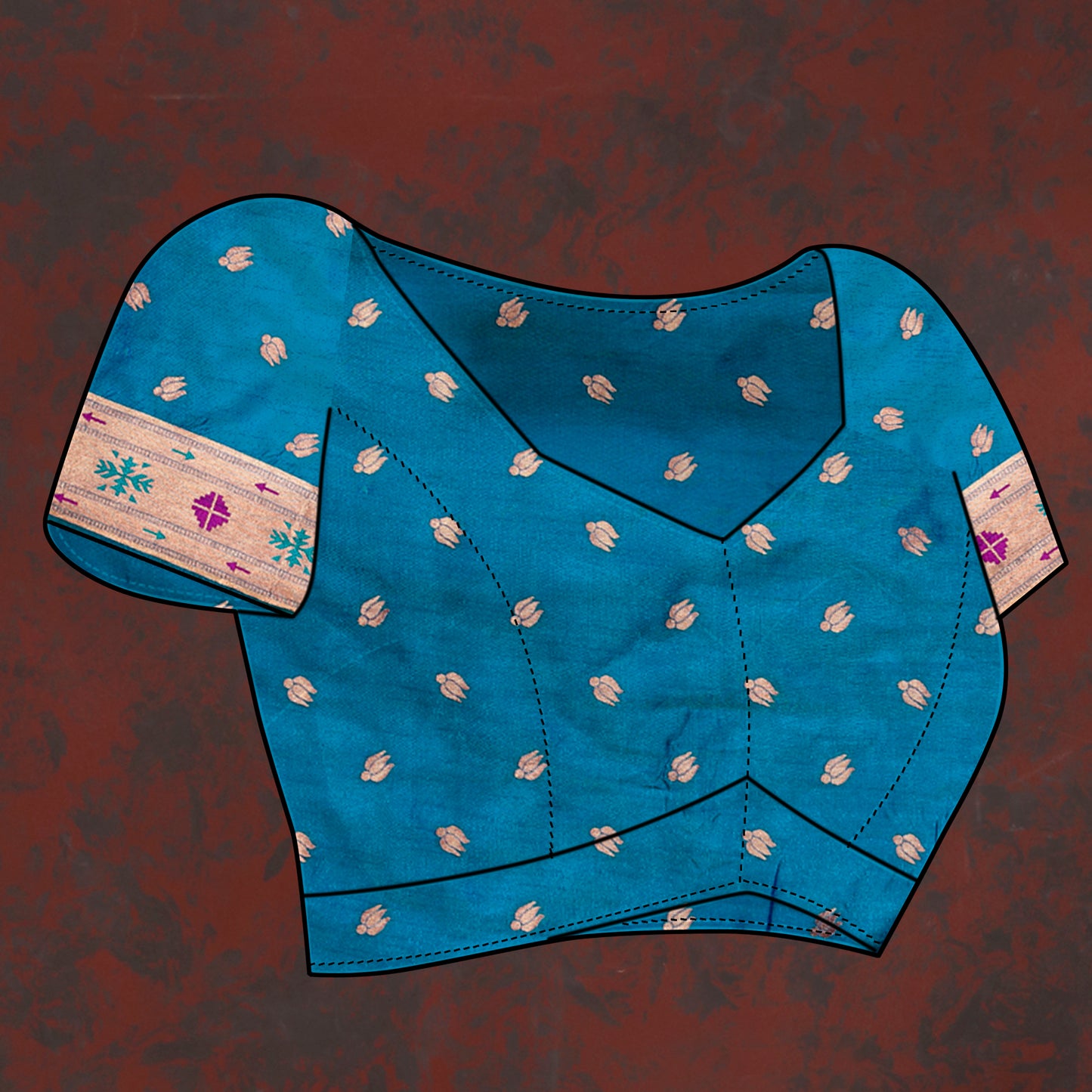 Soft Pethani Silk Blue Saree with Copper Zari Weawing Motifs