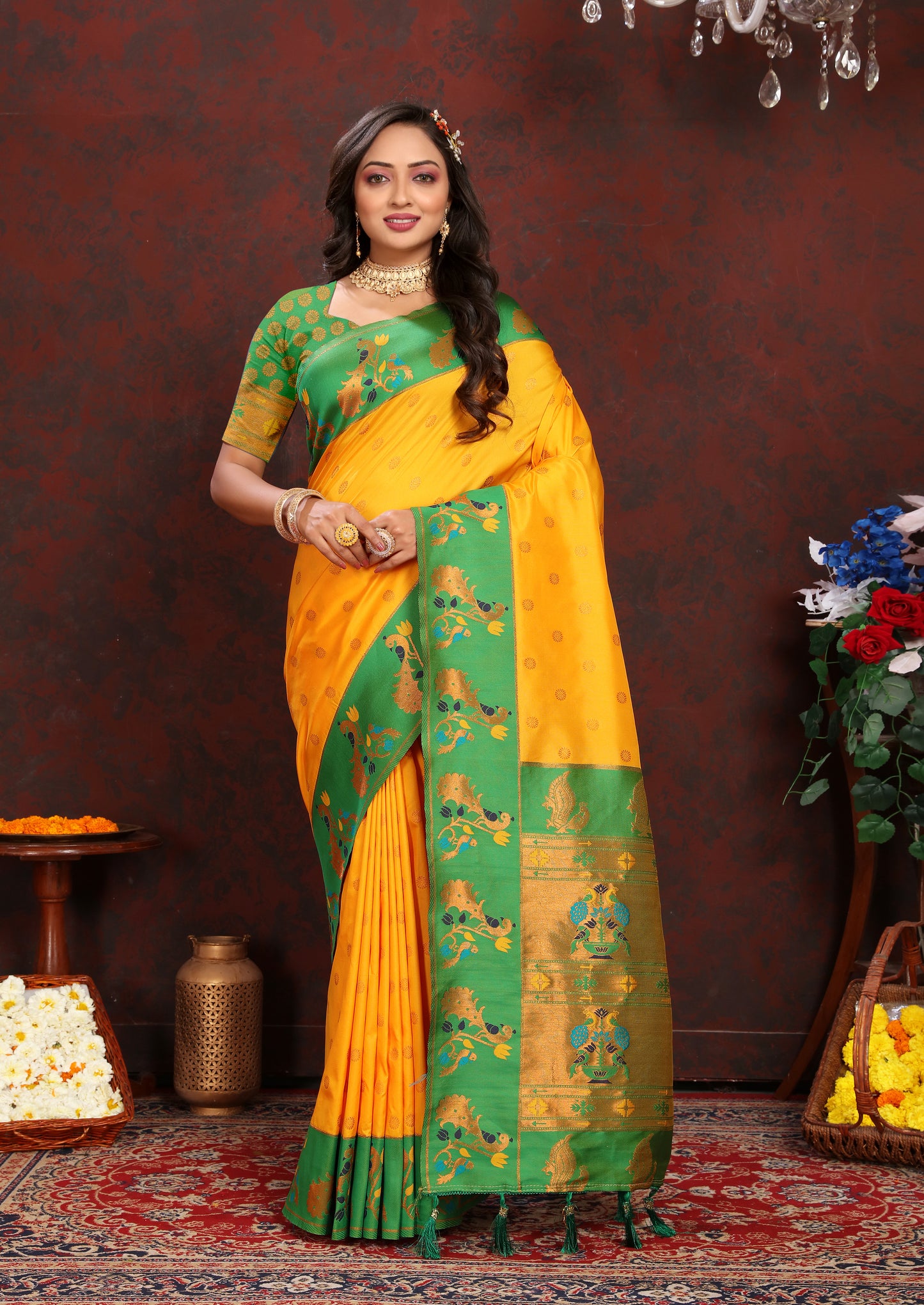 Banarasi Soft Silk Yellow And Green Saree