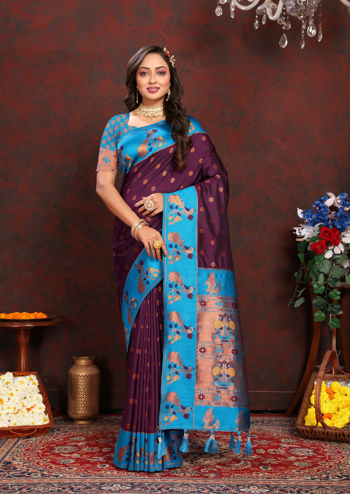 Banarasi Soft Silk Purple And Blue Saree