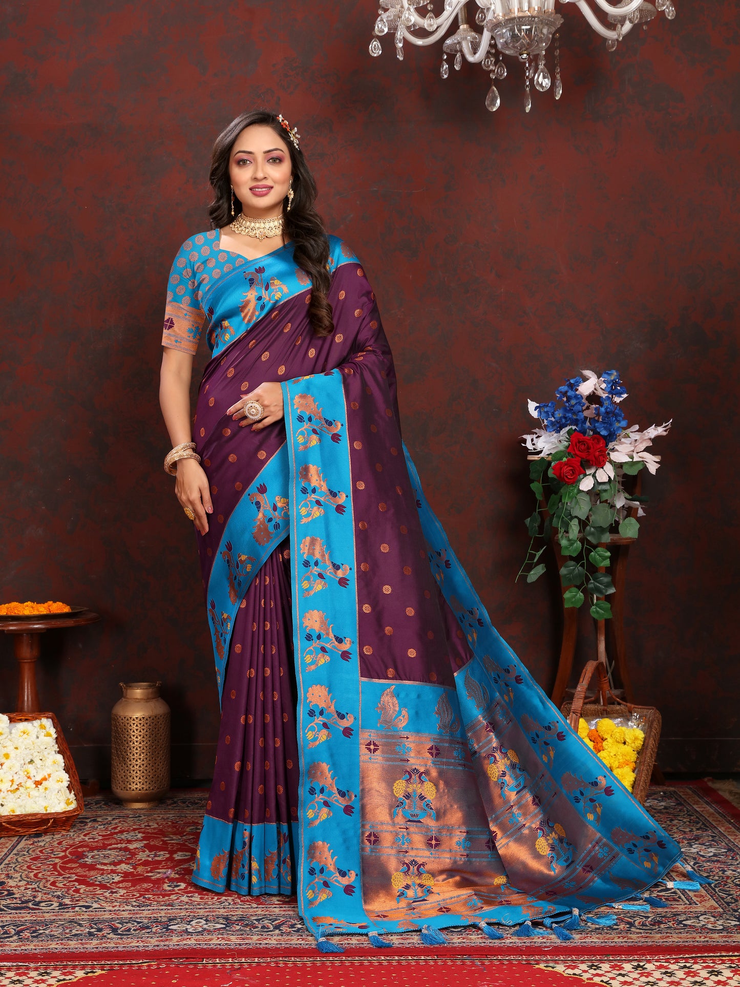 Banarasi Soft Silk Purple And Blue Saree