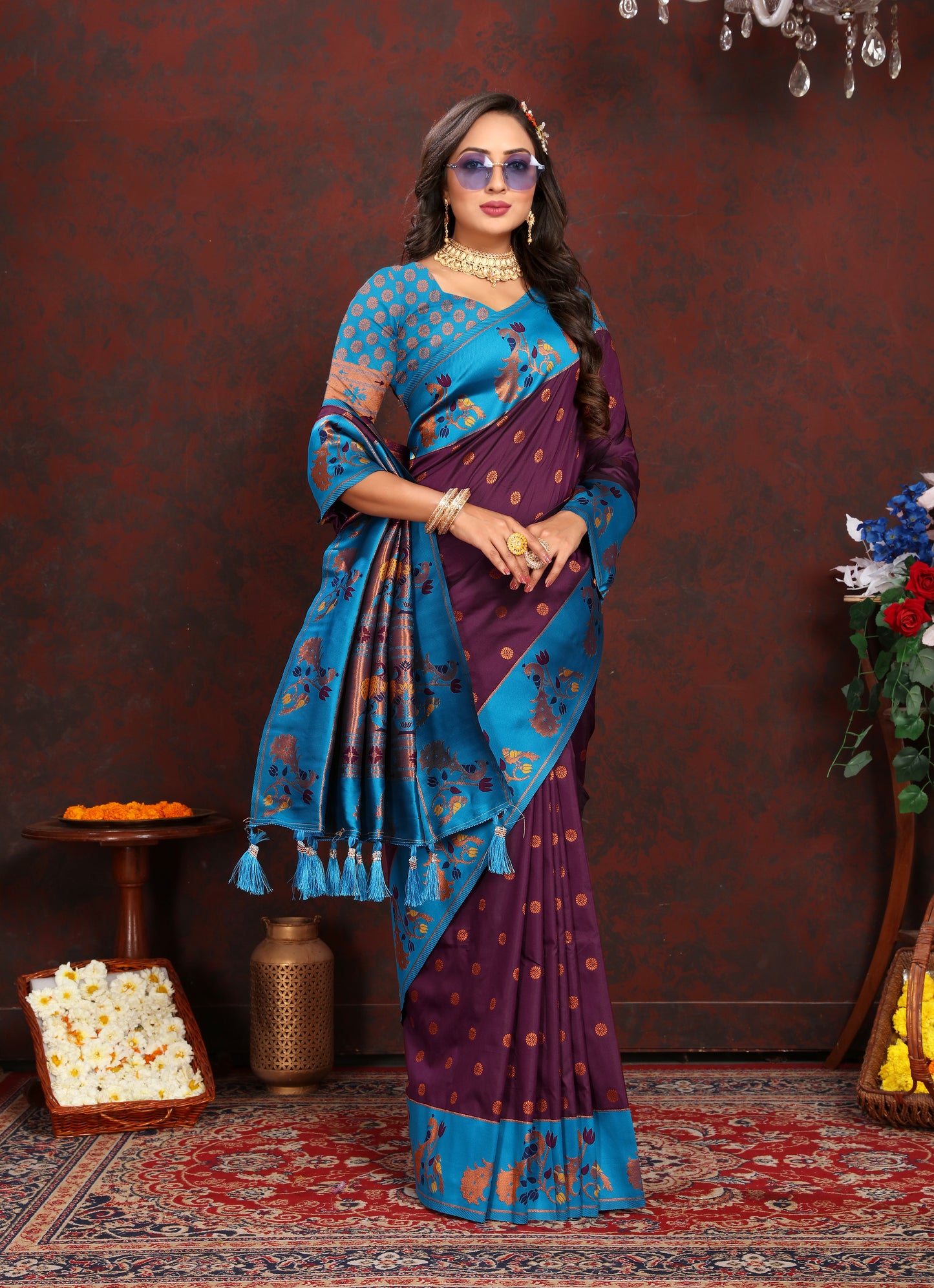 Banarasi Soft Silk Purple And Blue Saree