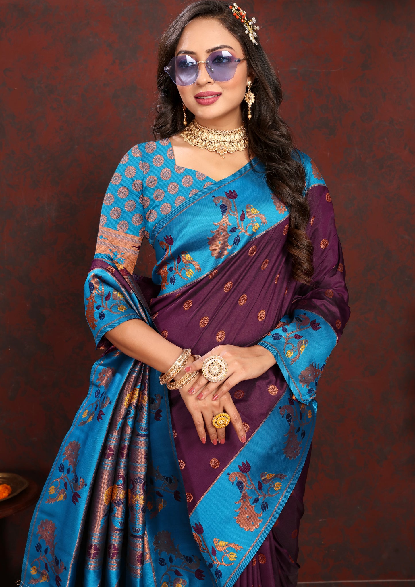 Banarasi Soft Silk Purple And Blue Saree