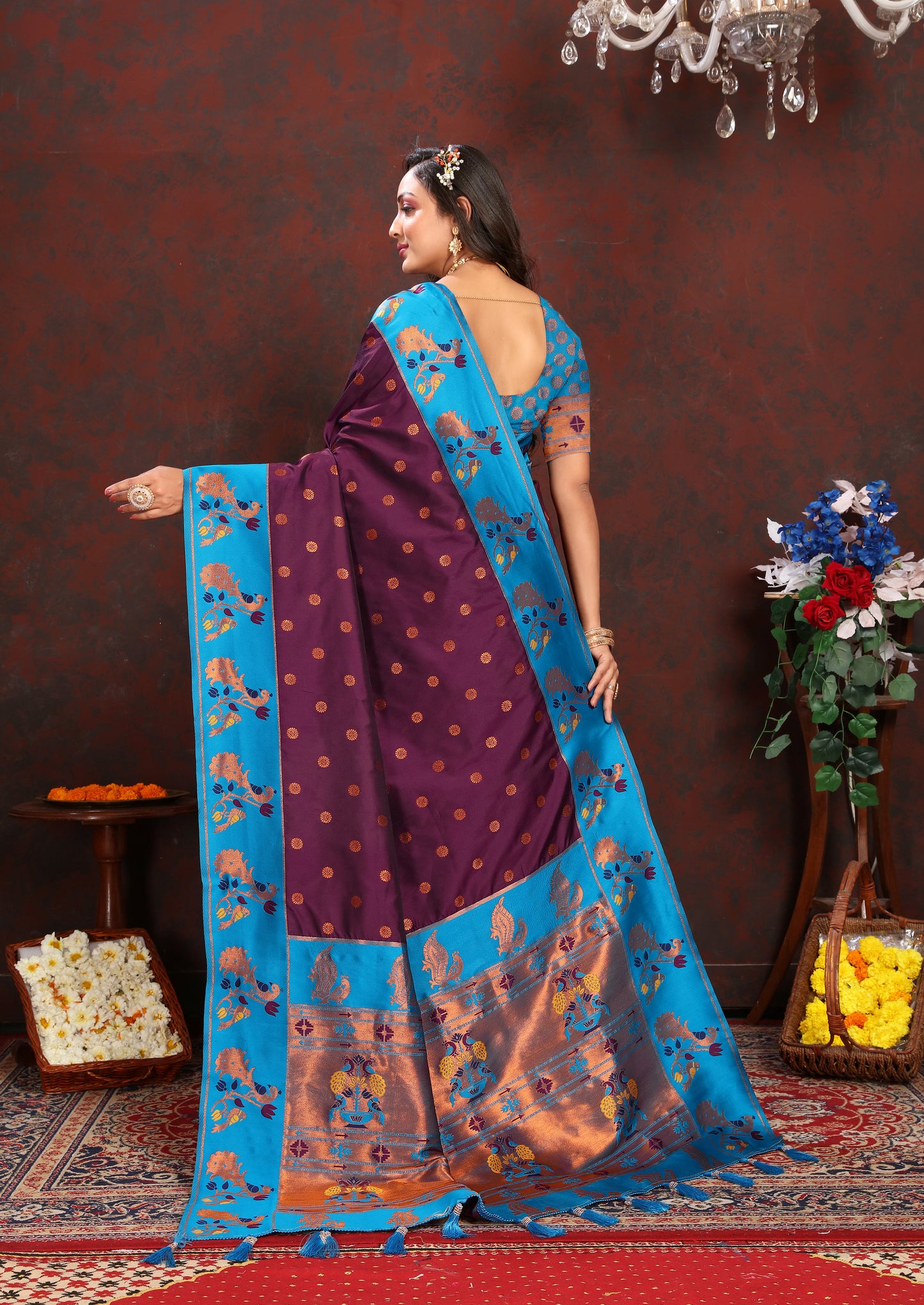 Banarasi Soft Silk Purple And Blue Saree