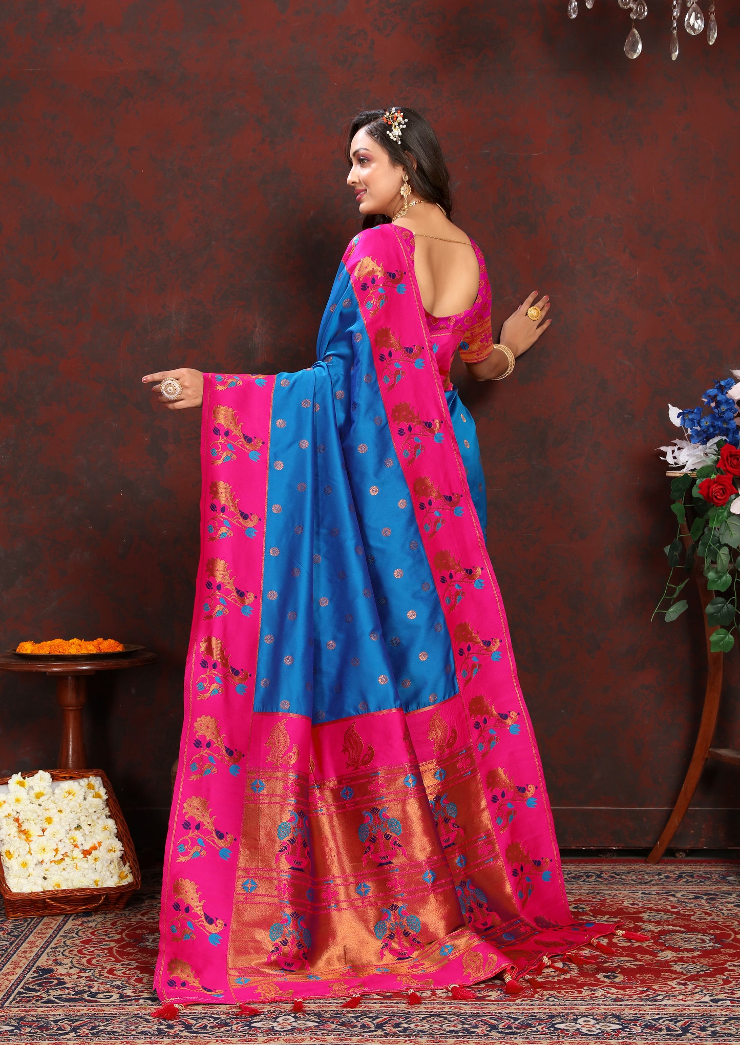 Banarasi Soft Silk Blue And Pink Saree