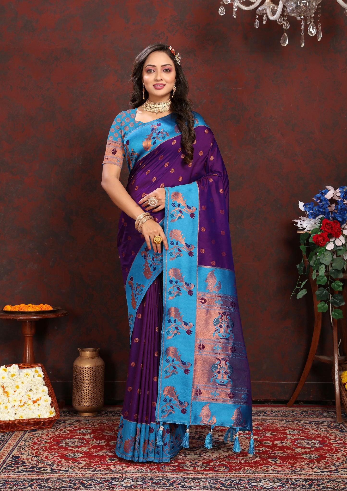 Banarasi Soft Silk Purple And Blue Saree