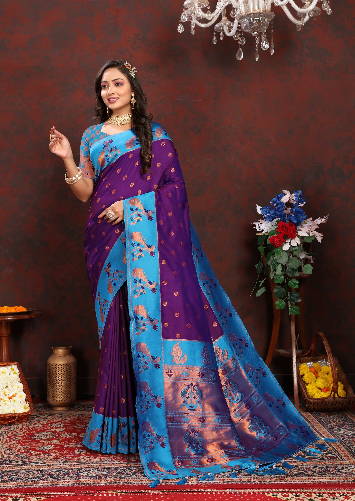 Banarasi Soft Silk Purple And Blue Saree