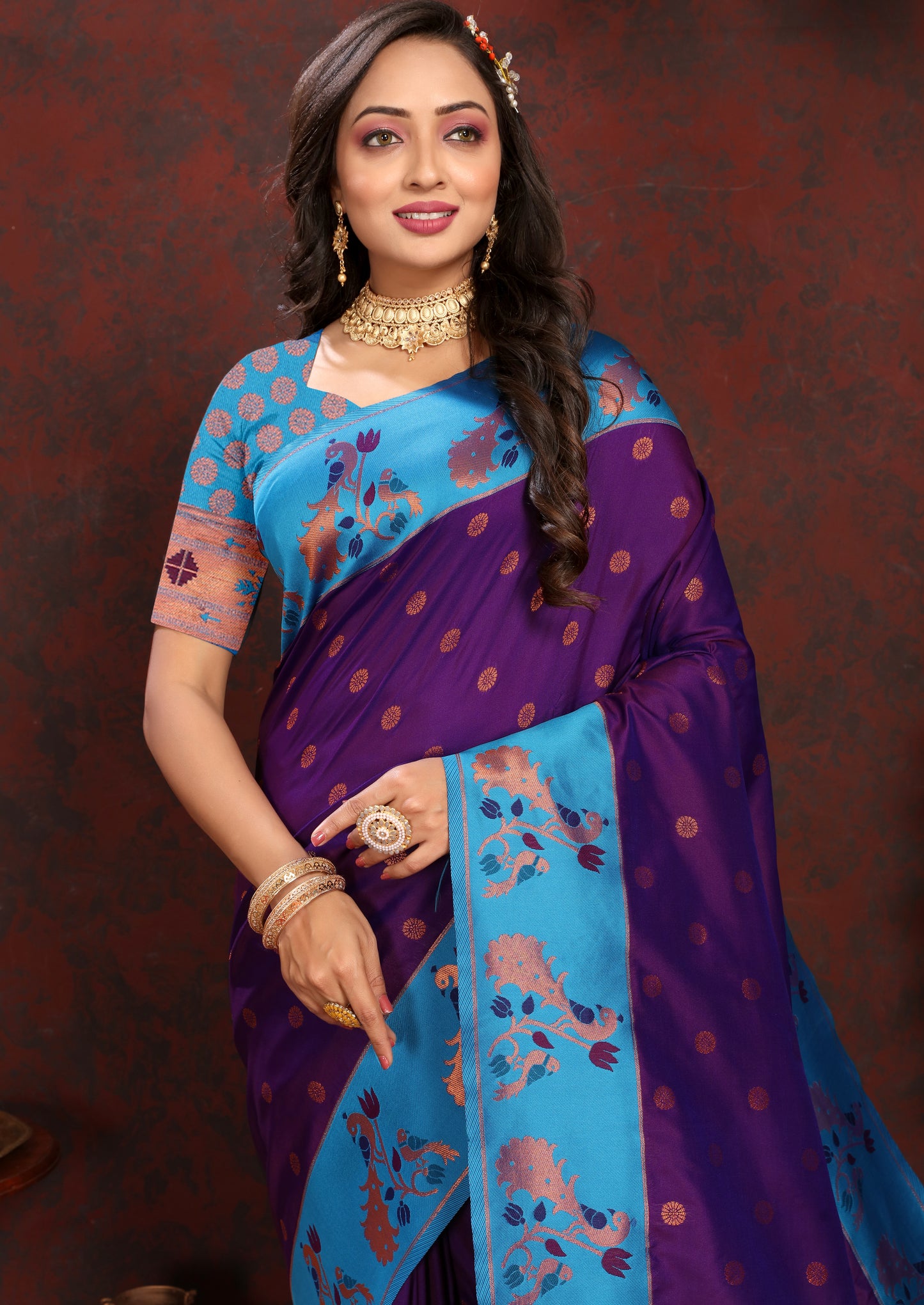Banarasi Soft Silk Purple And Blue Saree