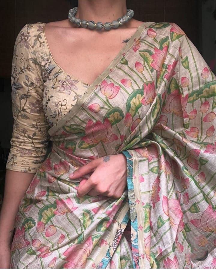 Chanderi Cotton Digital Floral printed Saree