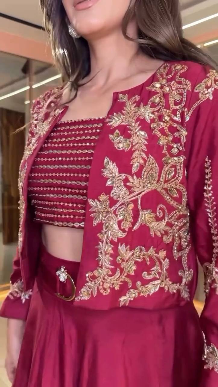 French Crape 3 Piece Lehenga Choli Set