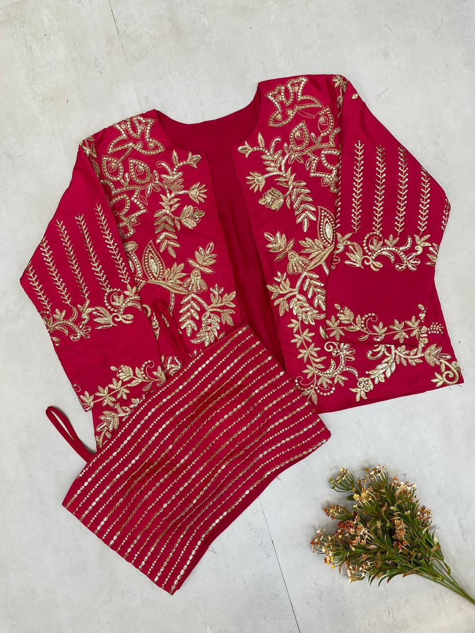French Crape 3 Piece Lehenga Choli Set
