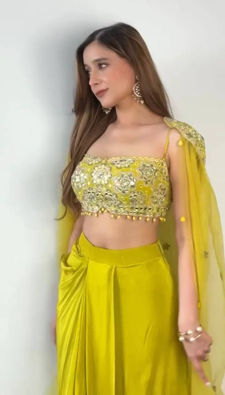 French Silk Mirror Embroidery Lehenga Choli Set