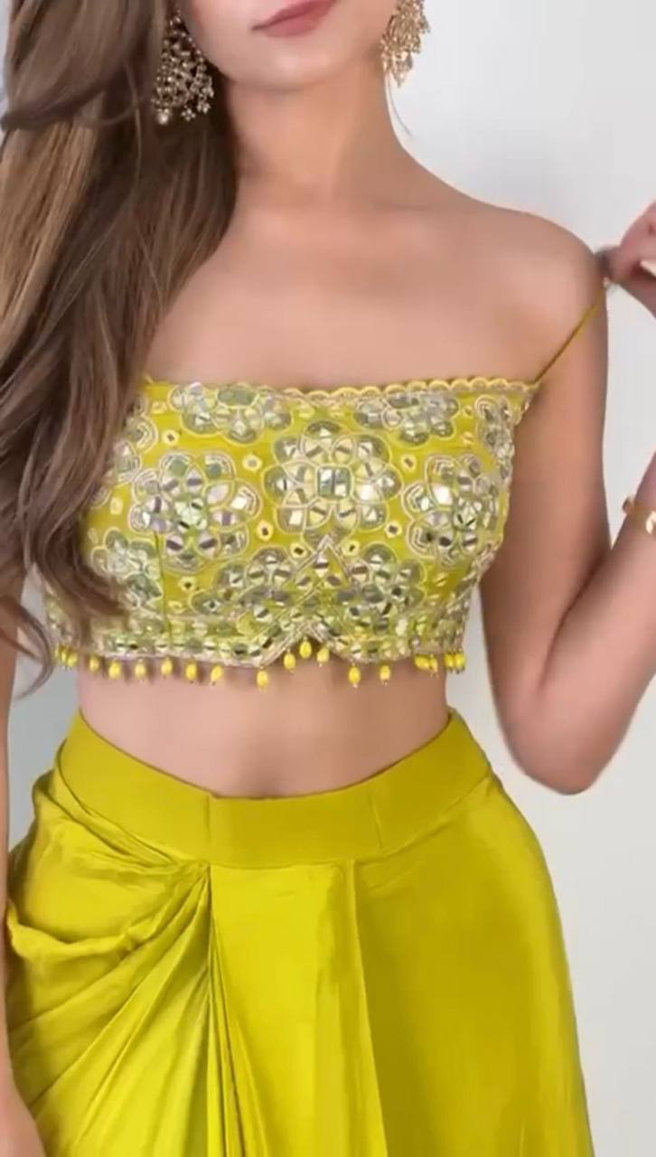 French Silk Mirror Embroidery Lehenga Choli Set