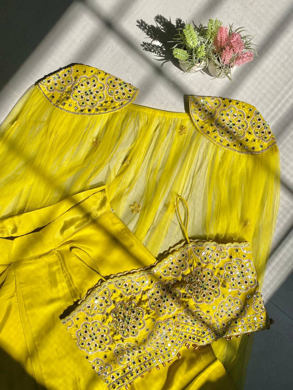 French Silk Mirror Embroidery Lehenga Choli Set