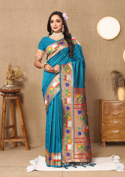Soft  Paithani Rama Silk Saree