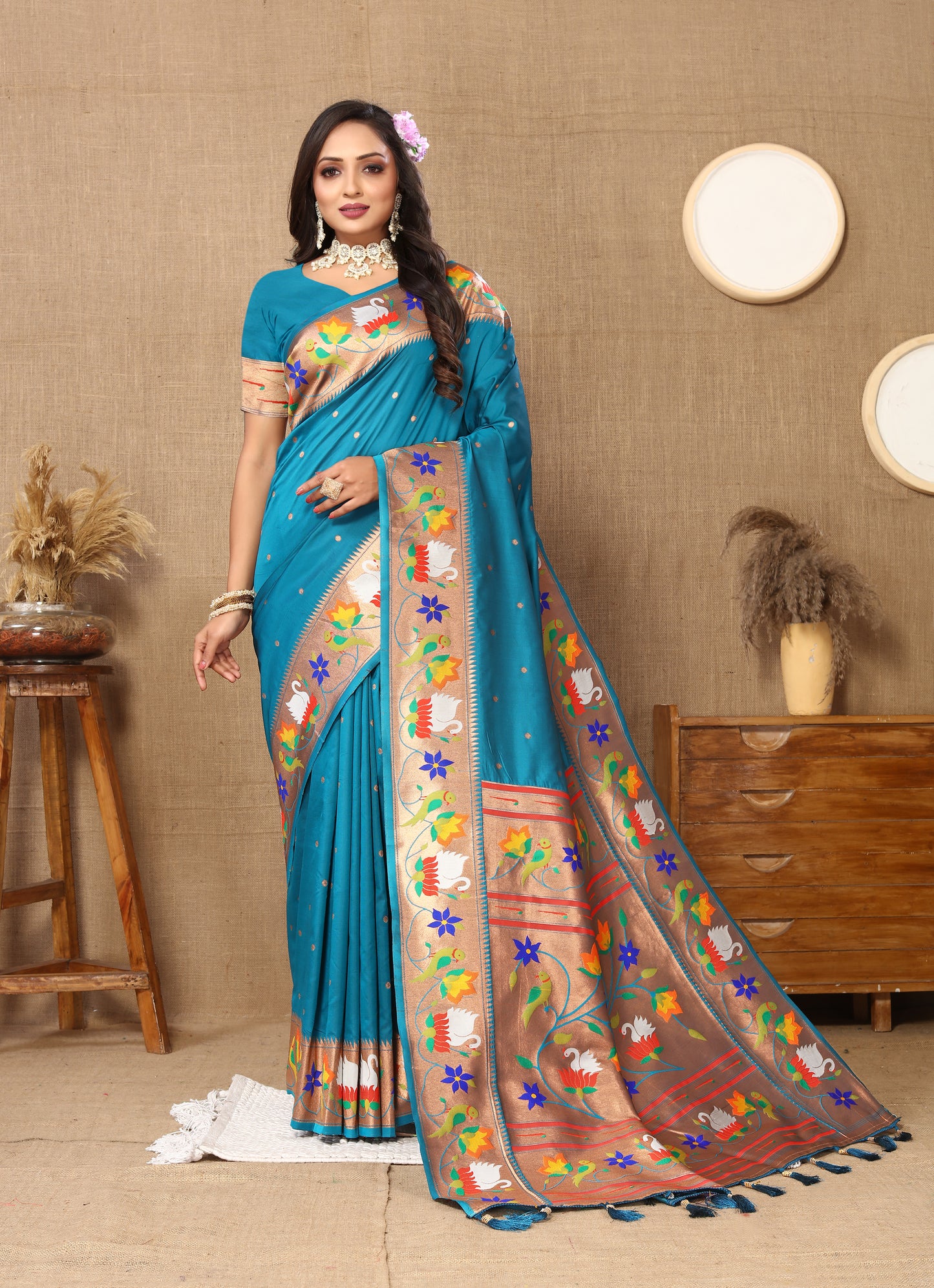 Soft  Paithani Rama Silk Saree