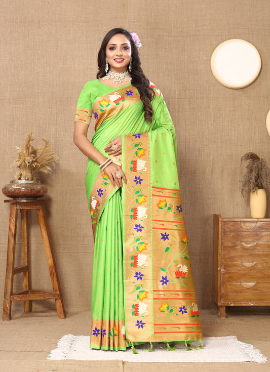 Soft  Paithani Green Silk Saree