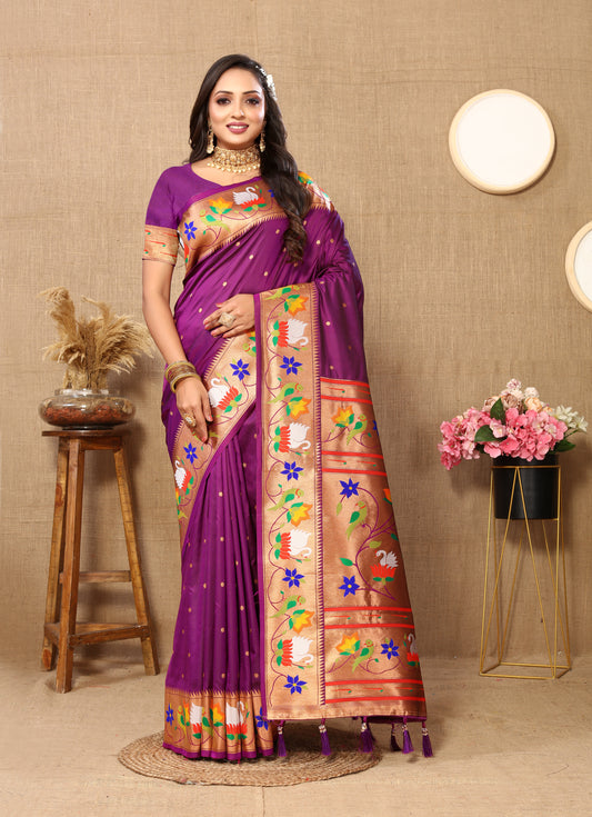 Soft  Paithani Royal Purple Silk Saree