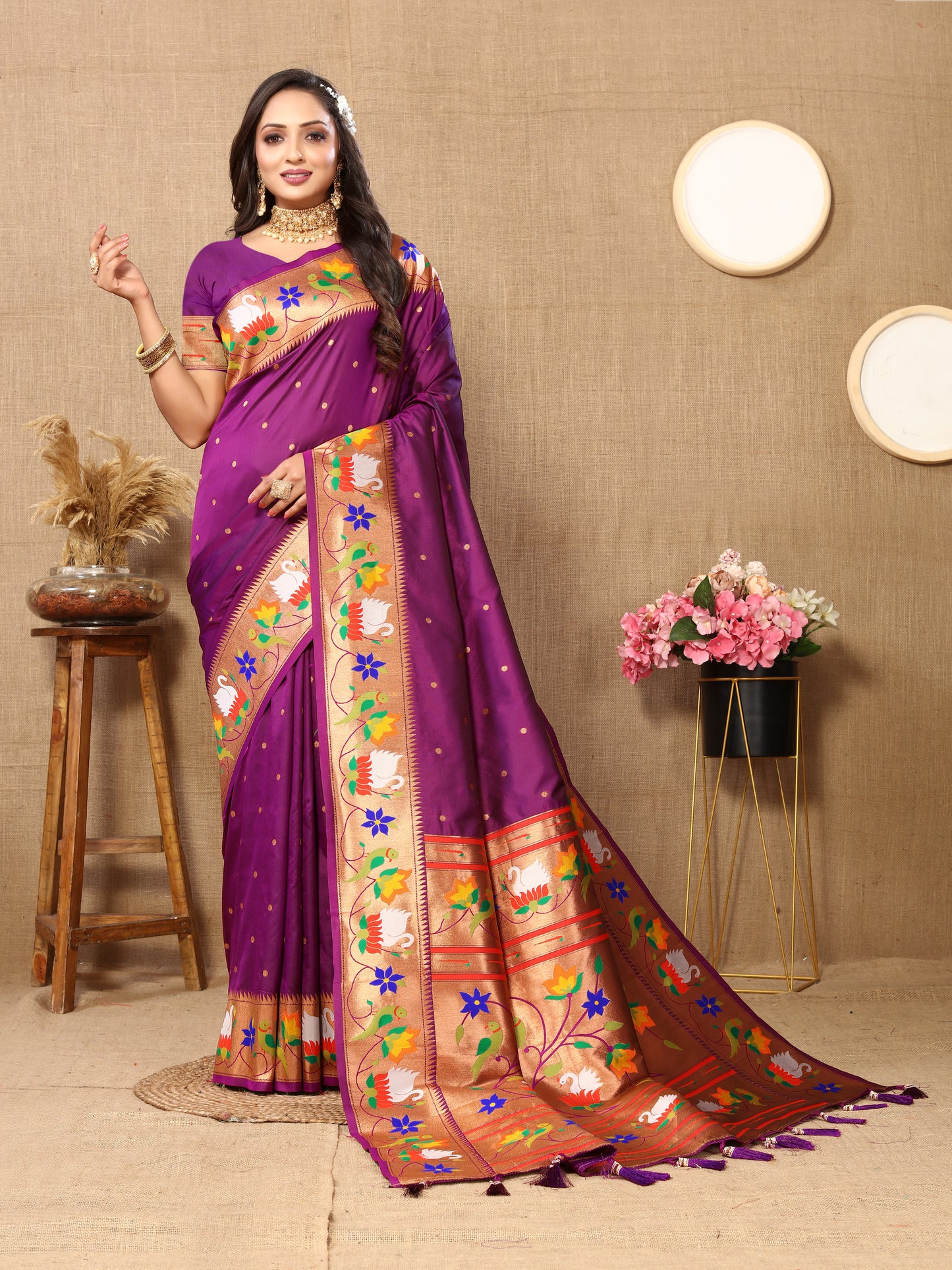 Soft  Paithani Royal Purple Silk Saree