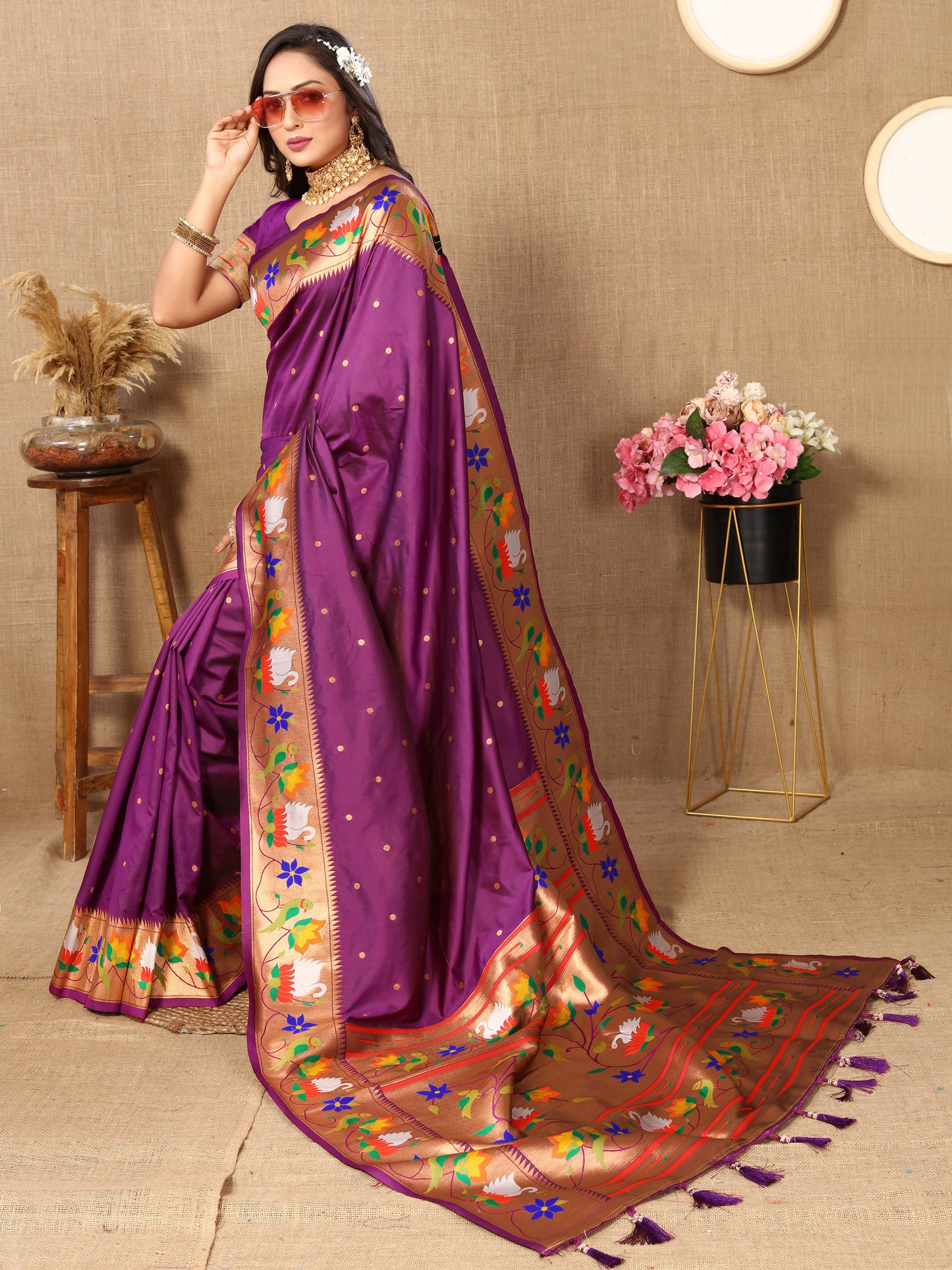 Soft  Paithani Royal Purple Silk Saree