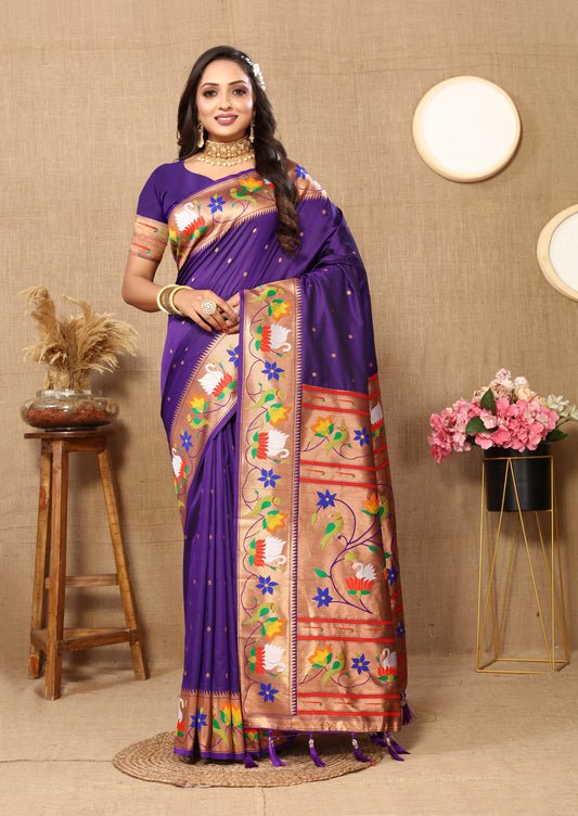 Soft  Paithani Violet Silk Saree