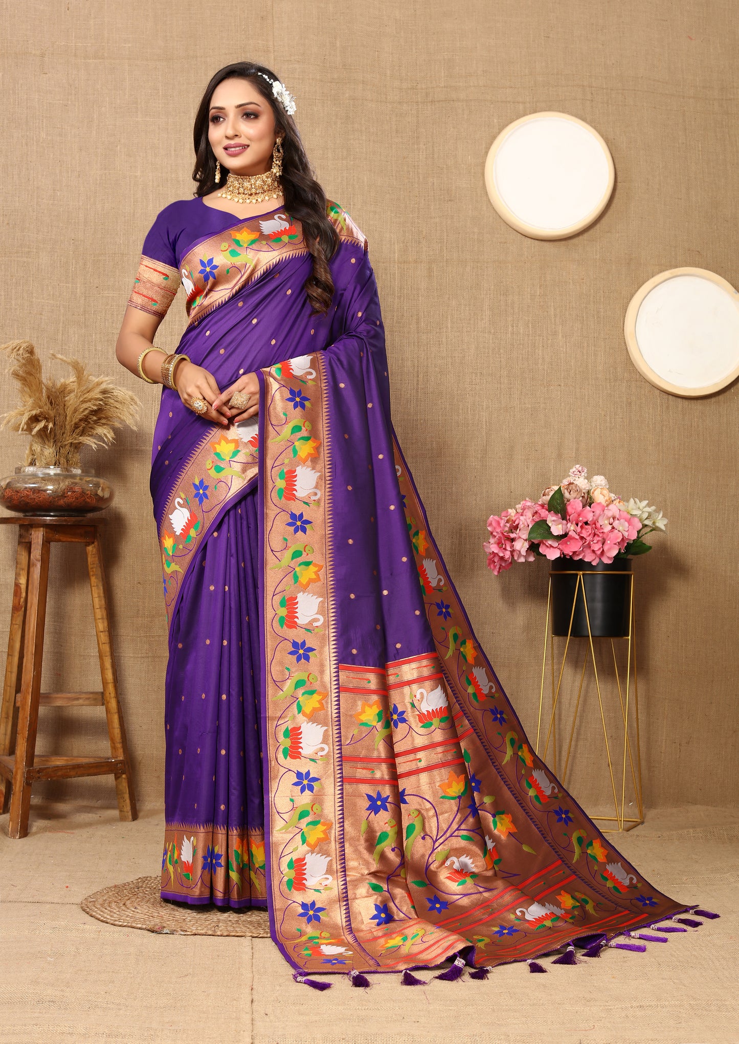 Soft  Paithani Violet Silk Saree