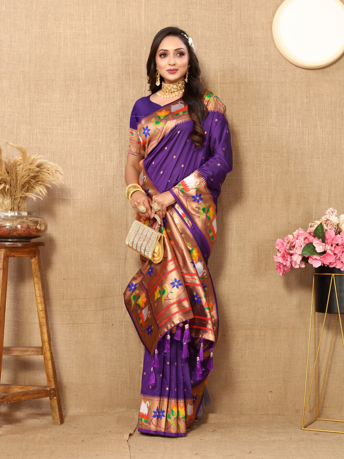 Soft  Paithani Violet Silk Saree