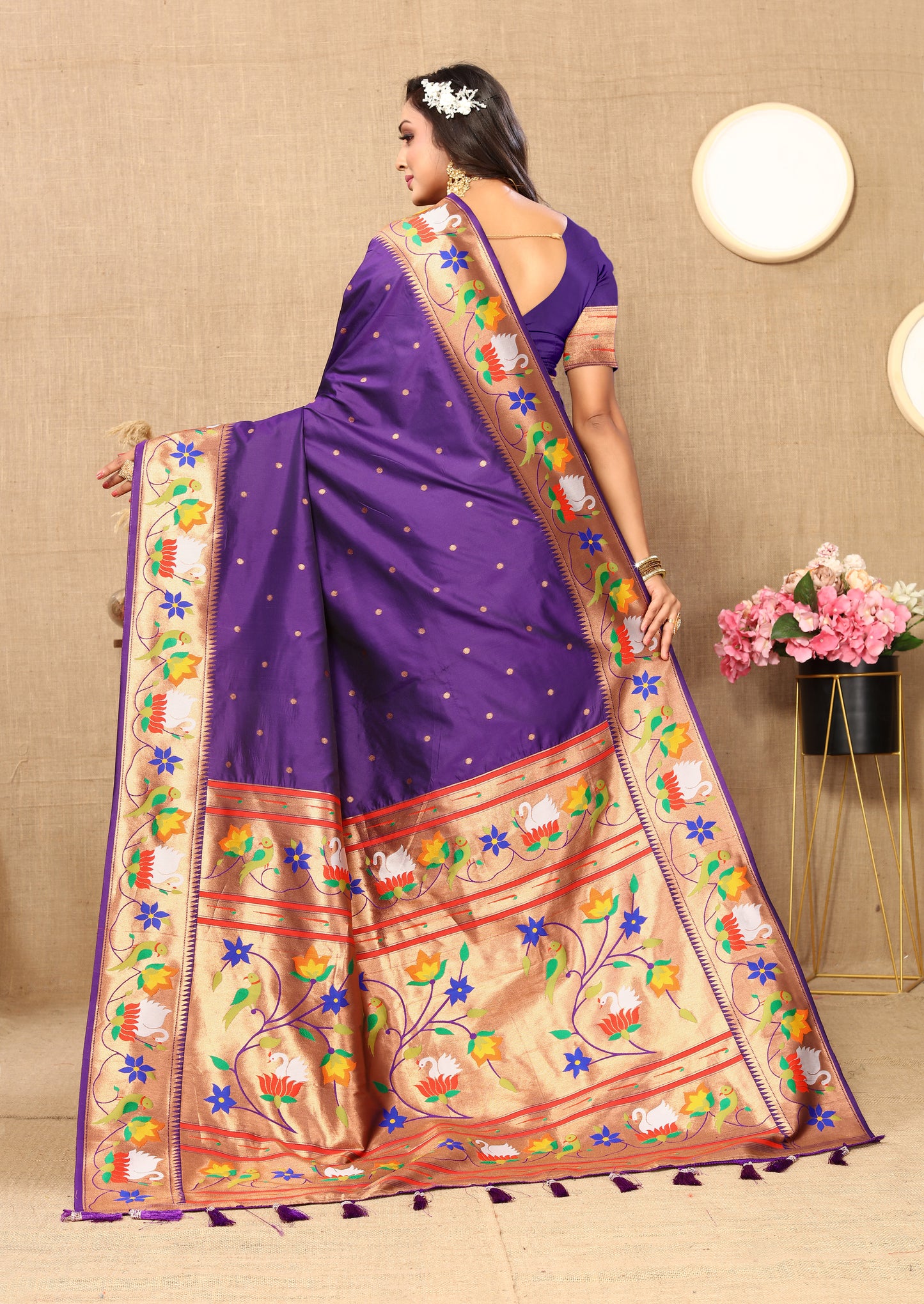 Soft  Paithani Violet Silk Saree
