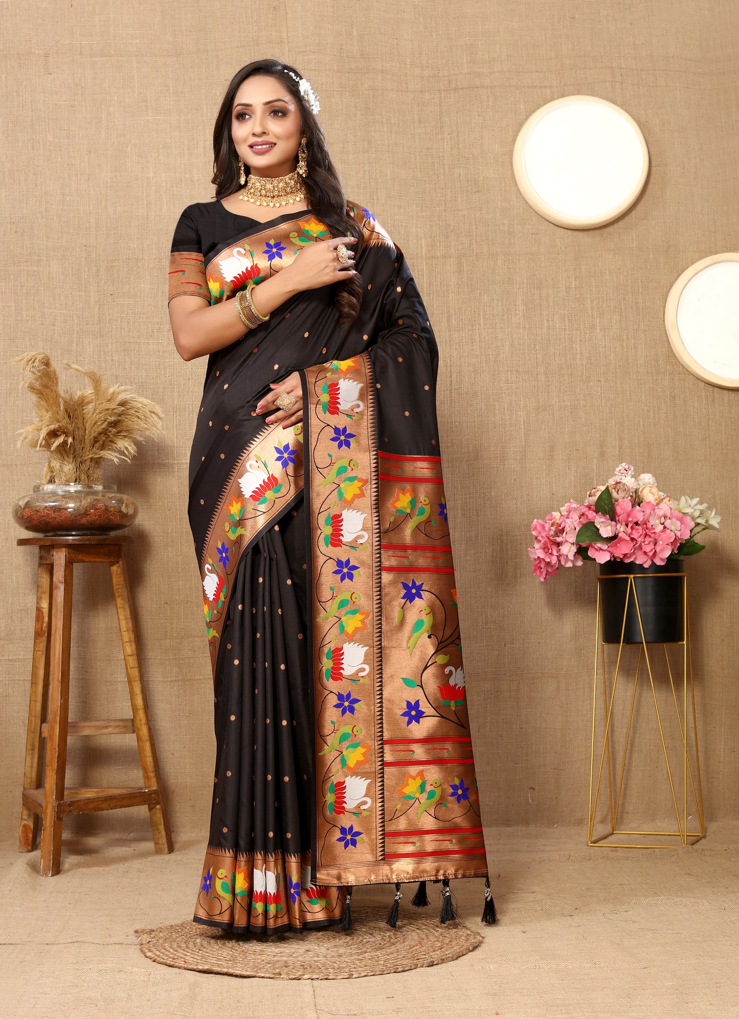 Soft  Paithani Black silk saree