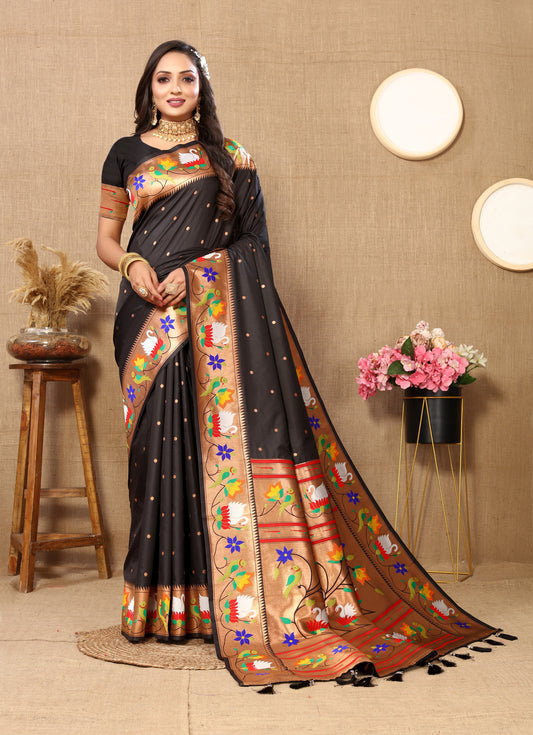 Soft  Paithani Black silk saree