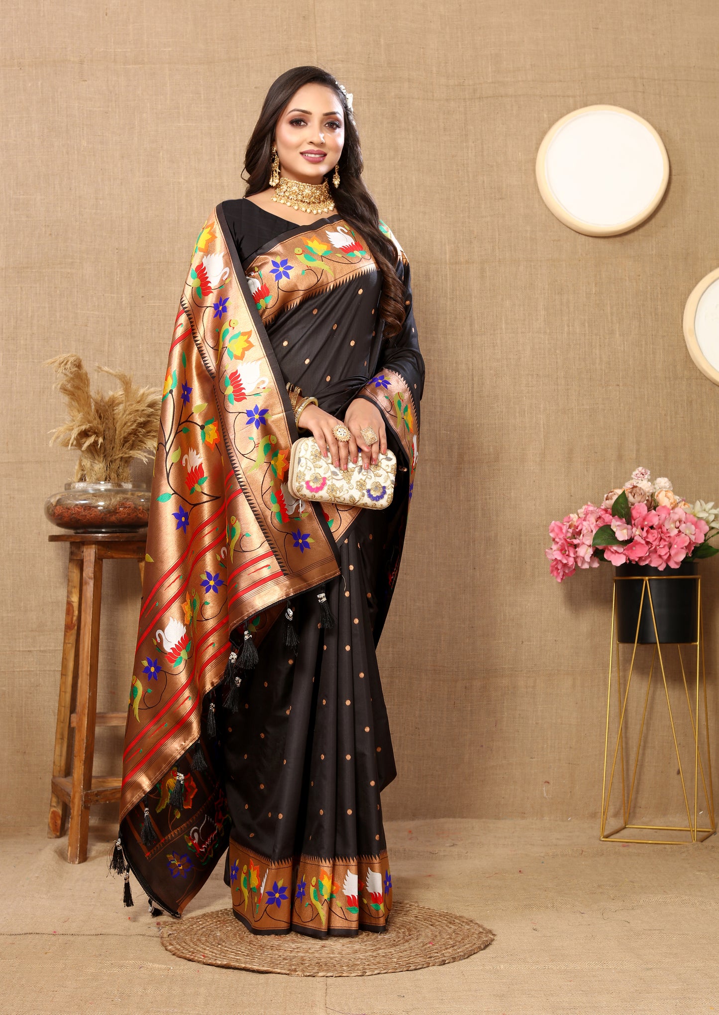 Soft  Paithani Black silk saree