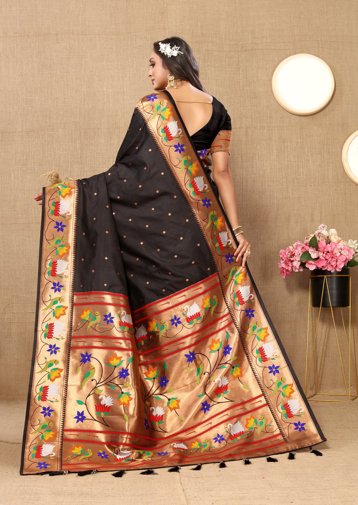 Soft  Paithani Black silk saree