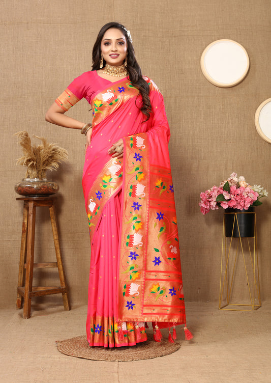 Soft  Paithani Gajri silk saree