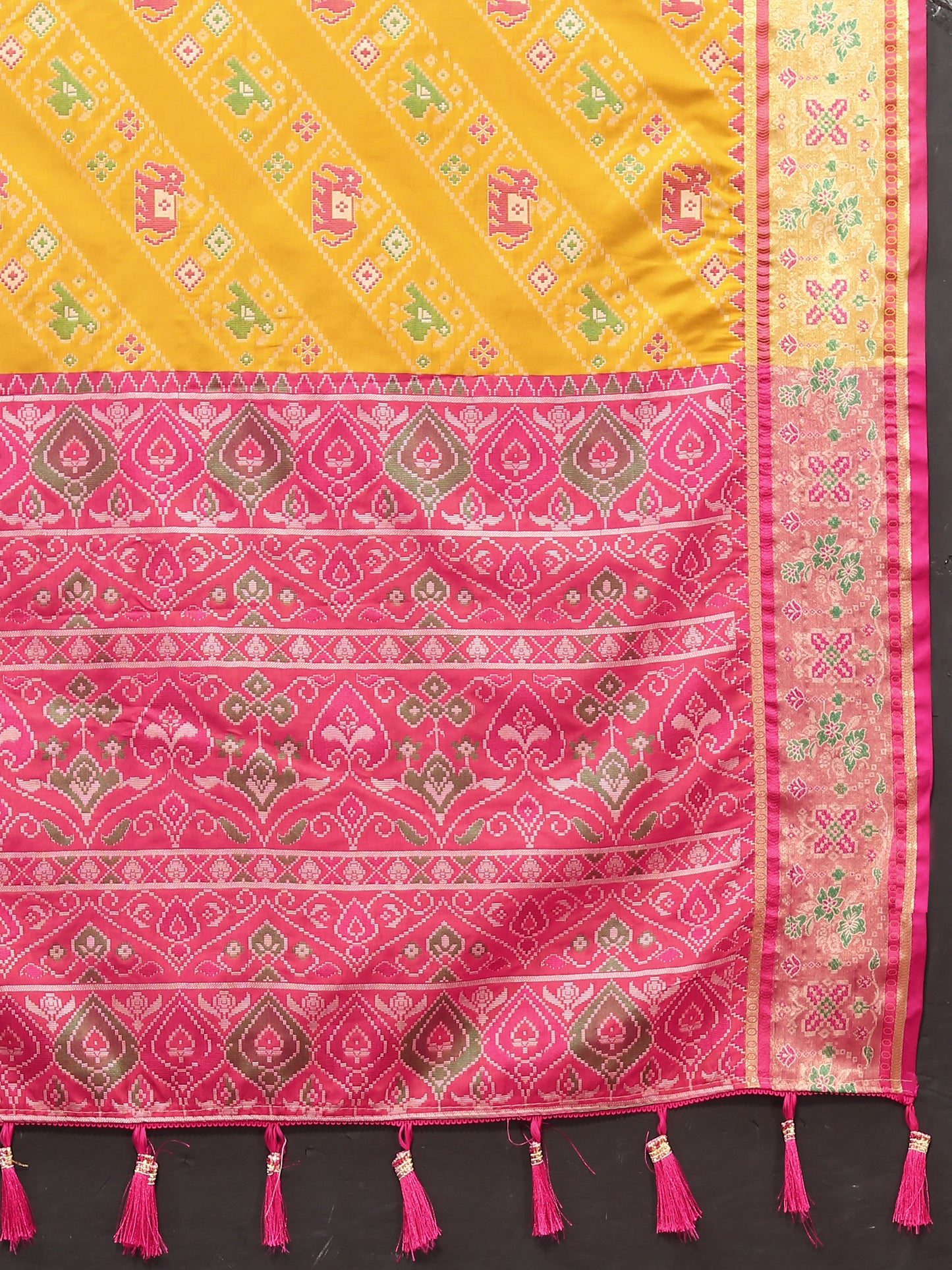 Soft Patola Yellow Saree With Meenakari Zari Weawing Motifs