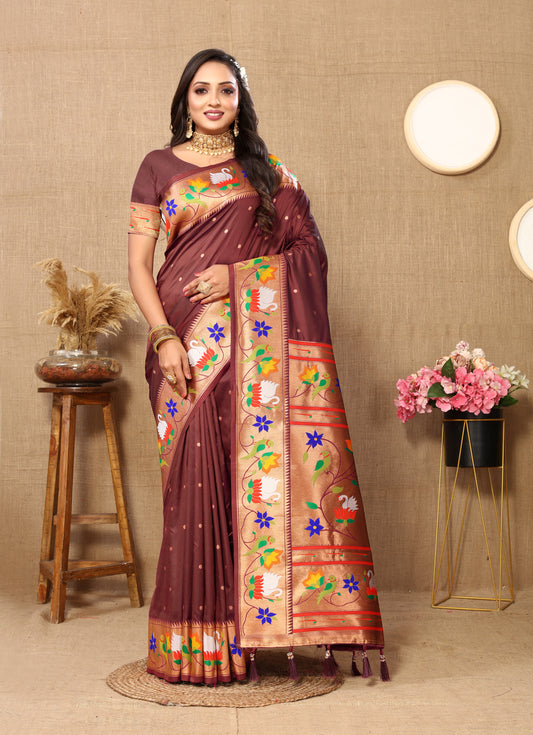 Soft  Paithani Coffee silk saree