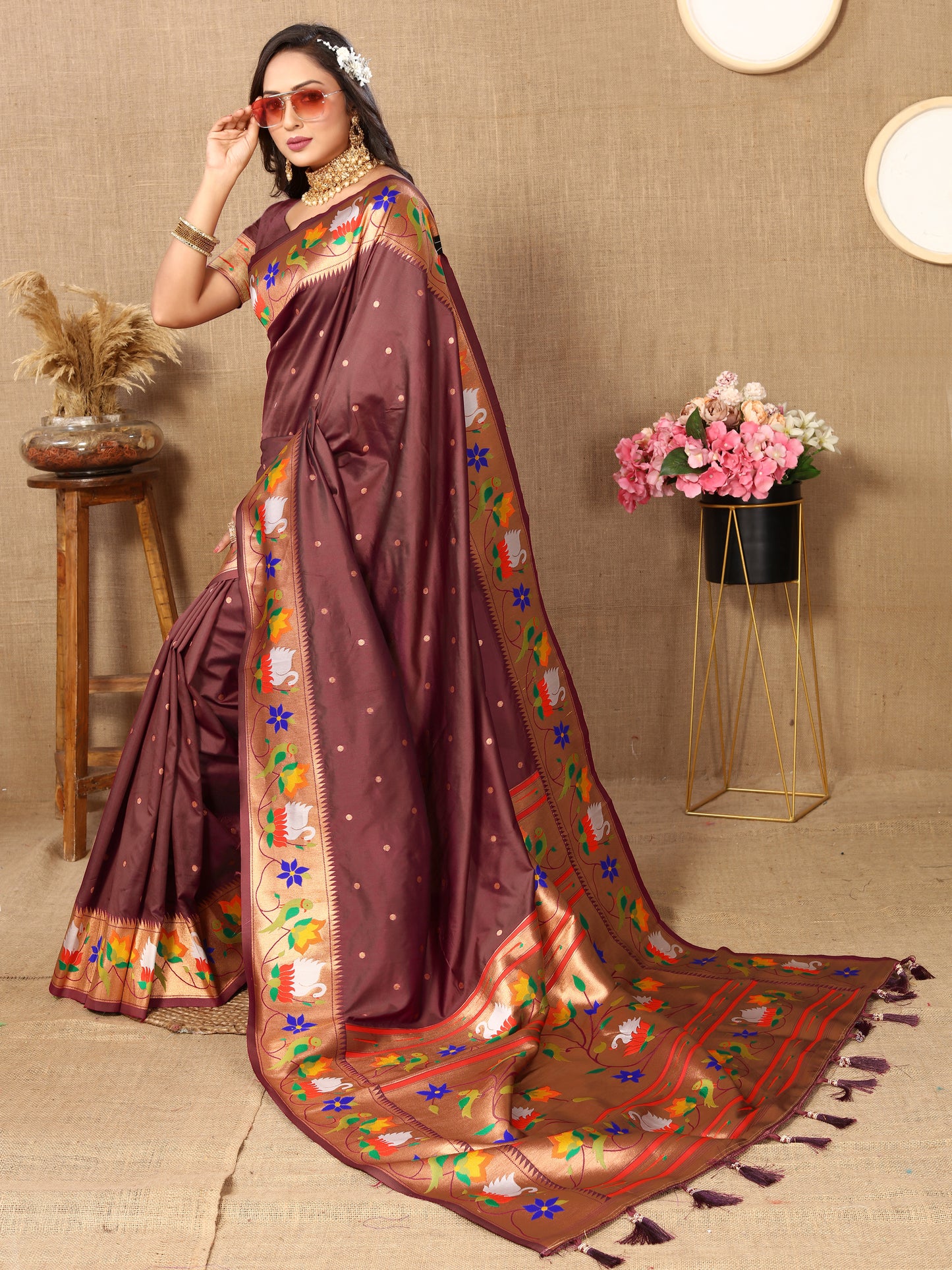 Soft  Paithani Coffee silk saree