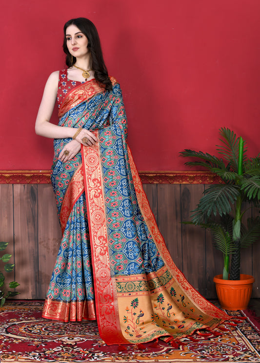 Soft  Pethani silk saree with Patola Print all over the saree