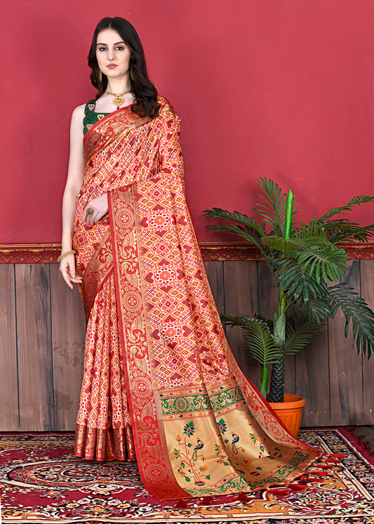 Soft  Pethani silk saree with Patola Print all over the saree