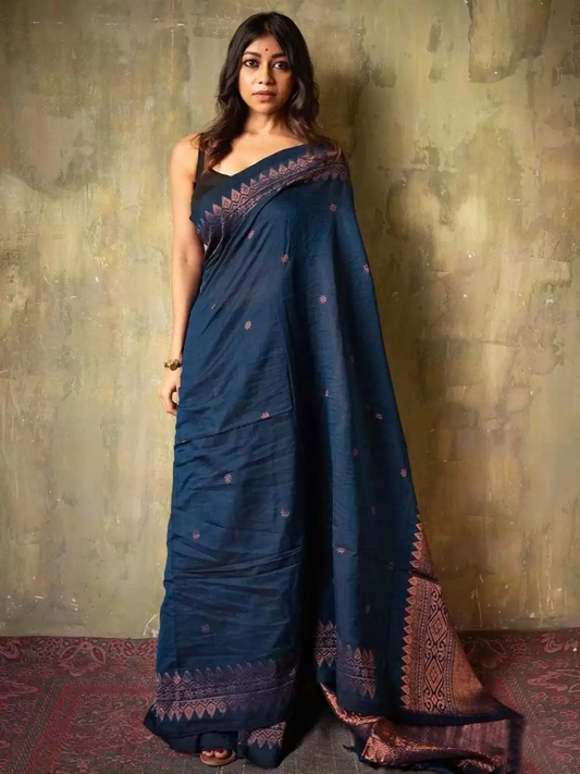 Rich Pallu and Jacquard Work Blue Saree