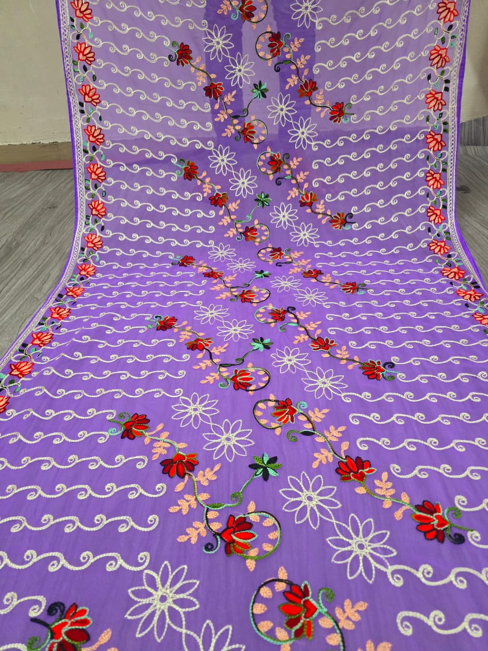 New Fancy Georgette Purple  Floral Embroidery Dupatta
