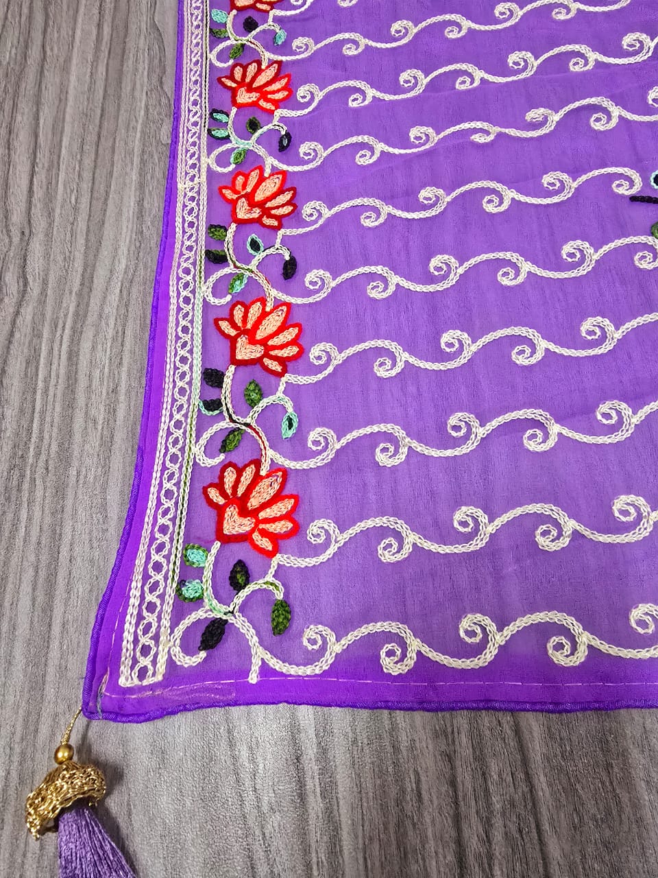 New Fancy Georgette Purple  Floral Embroidery Dupatta