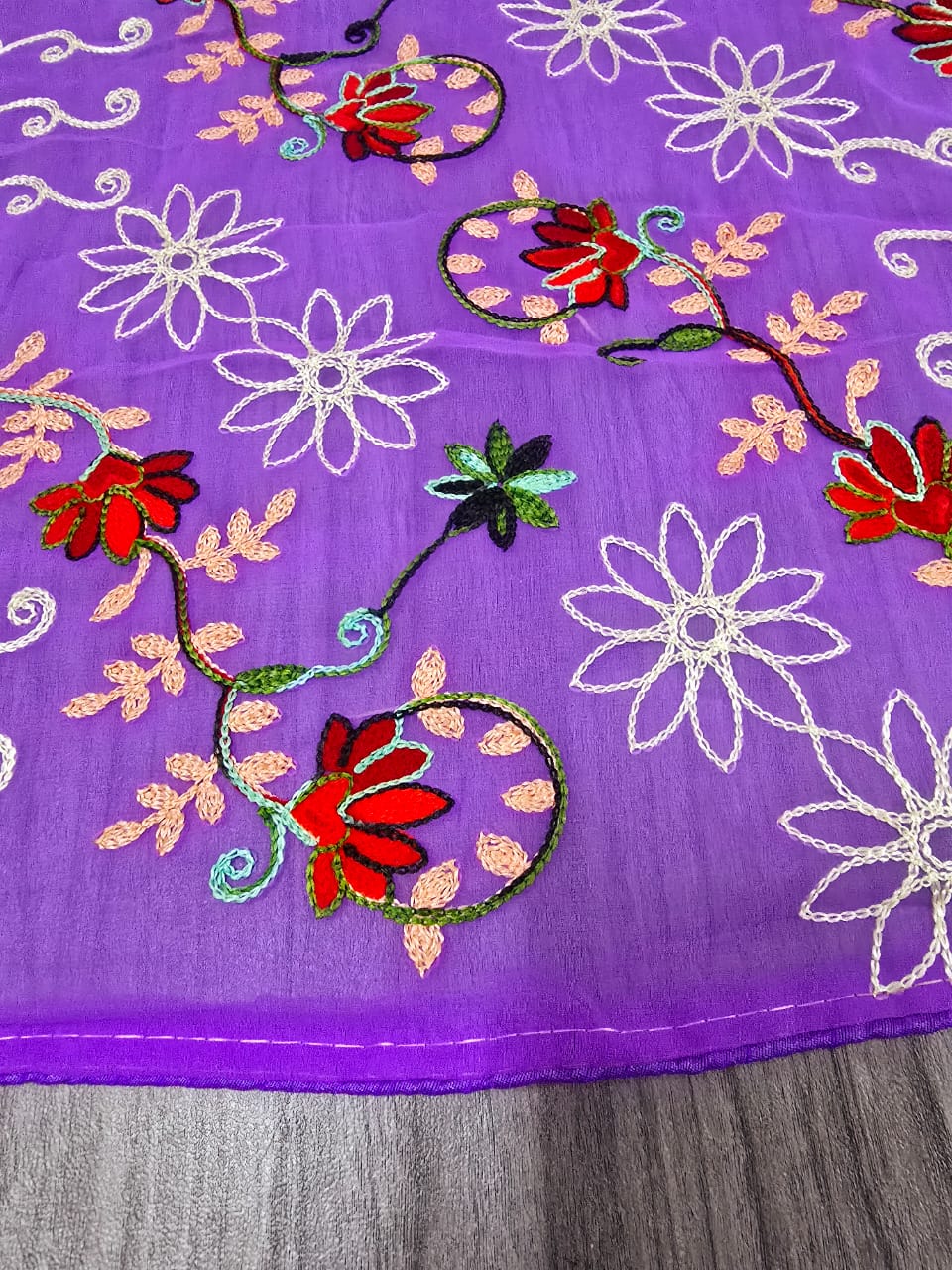 New Fancy Georgette Purple  Floral Embroidery Dupatta
