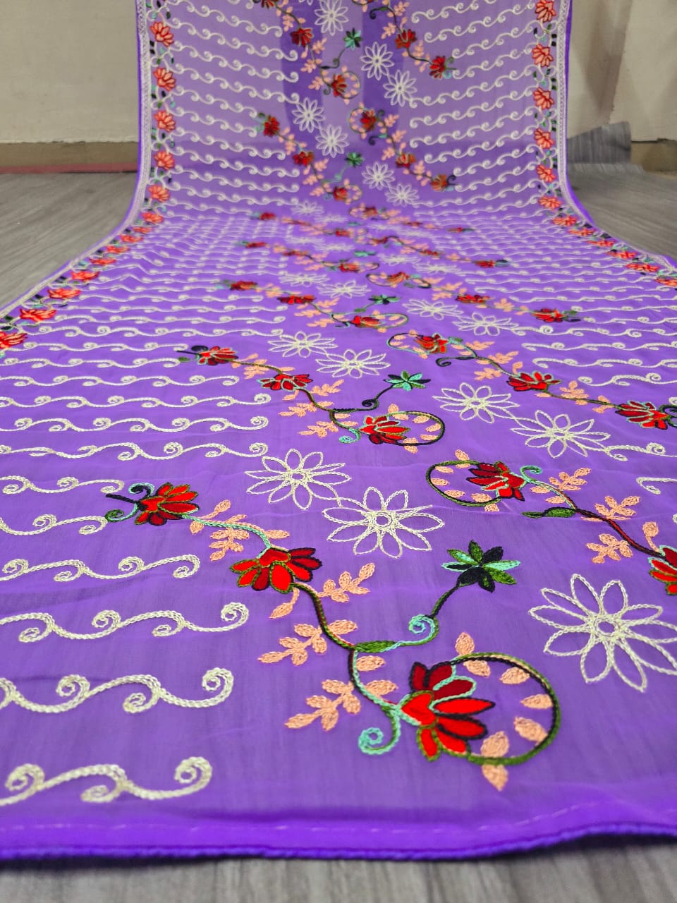 New Fancy Georgette Purple  Floral Embroidery Dupatta