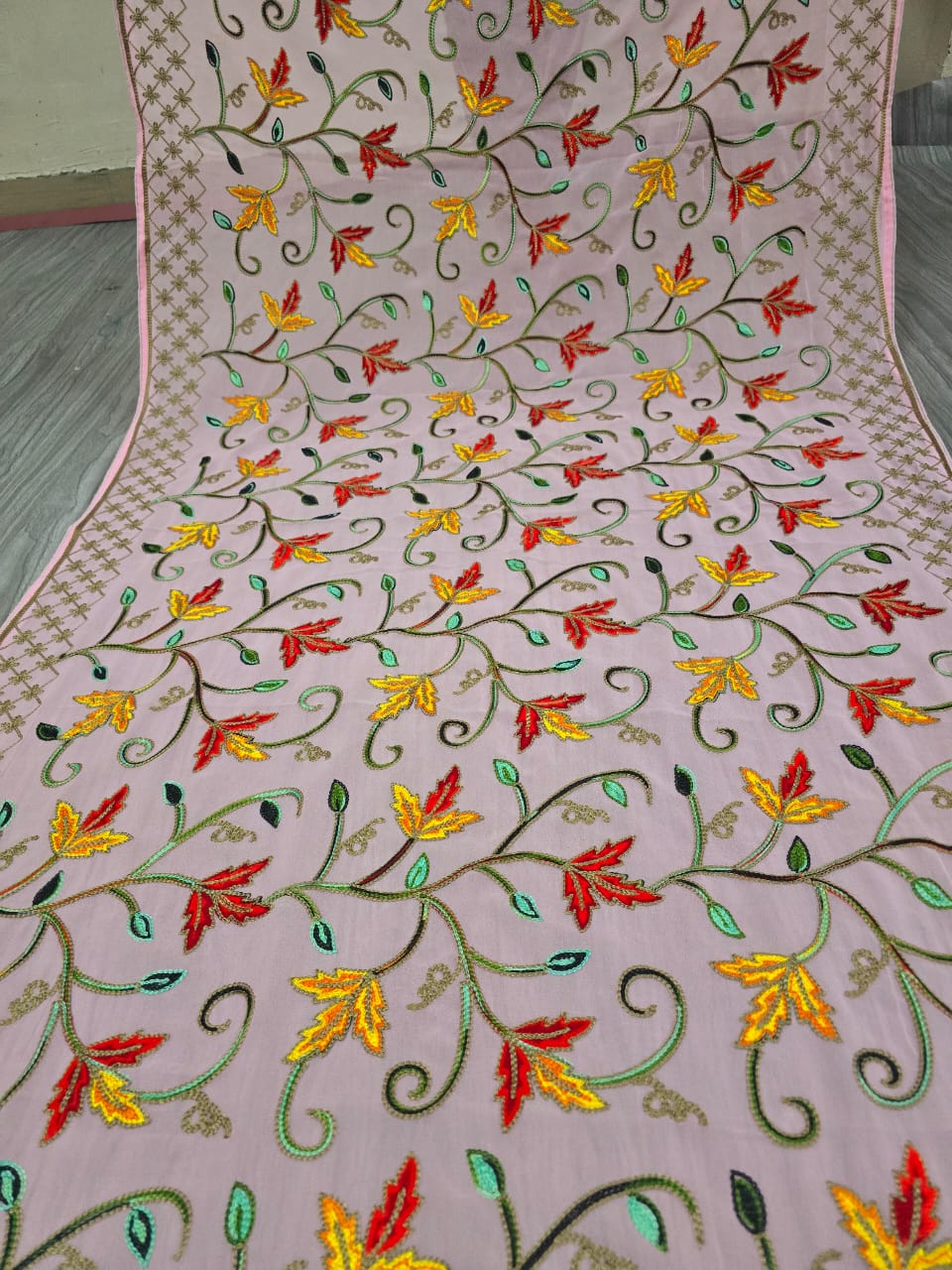 New Fancy Georgette Baby Pink Embroidery Dupatta